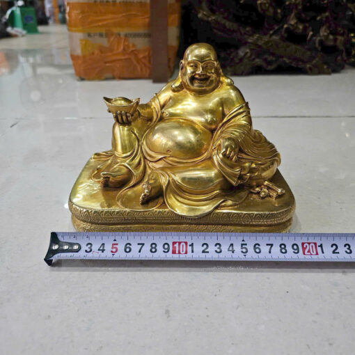 Tượng đồng di lạc si vàng đế vuông - Ảnh 5