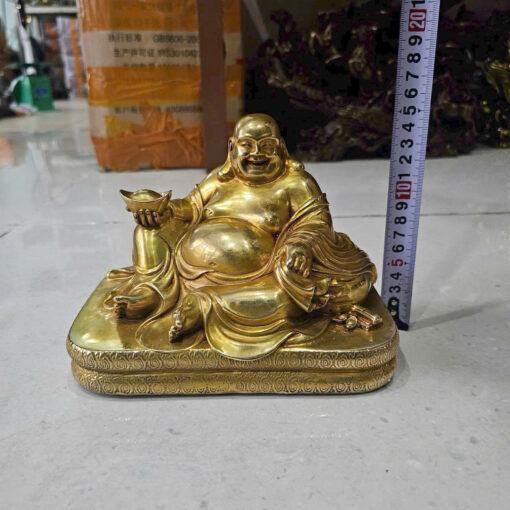 Tượng đồng di lạc si vàng đế vuông - Ảnh 2