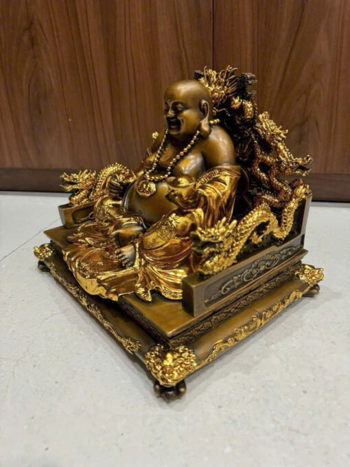 Tượng đồng dát vàng phật dilac ngồi ngai vàng