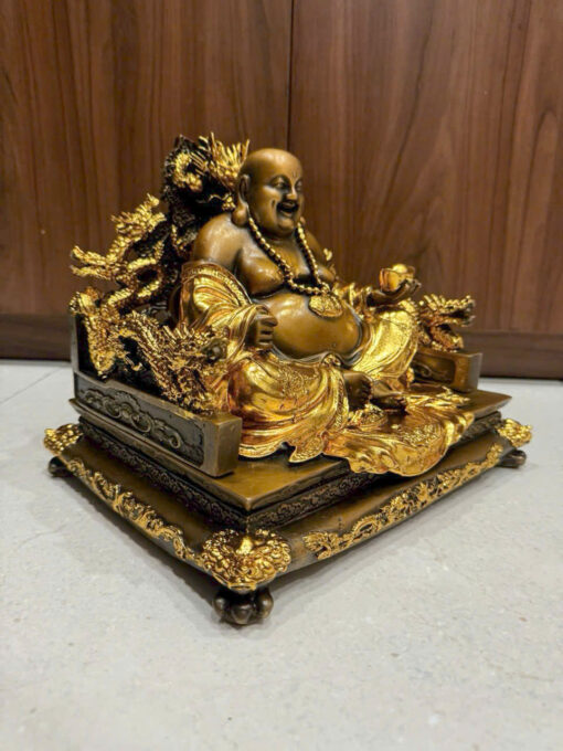 Tượng đồng dát vàng  phật dilac ngồi ngai vàng - Ảnh 5