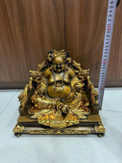 Tượng đồng dát vàng  phật dilac ngồi ngai vàng - Ảnh 2