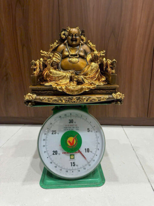 Tượng đồng dát vàng  phật dilac ngồi ngai vàng - Ảnh 3