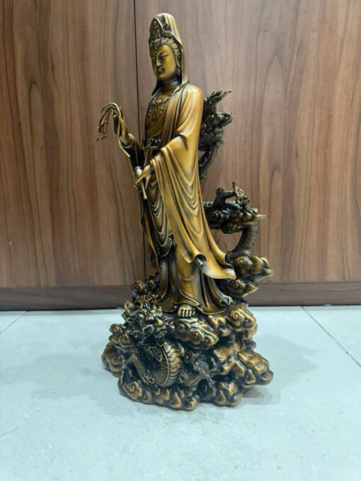 Tượng đồng quan âm đứng rồng cao 48cm - Ảnh 3